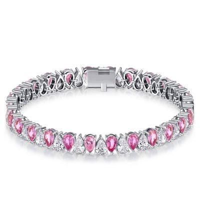 Italo White & Pink Stone Pear Shaped Bracelet For Wedding