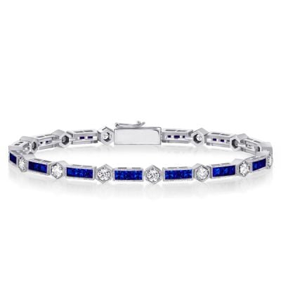 Alternating Round White & Triple Blue Bracelets For Wedding