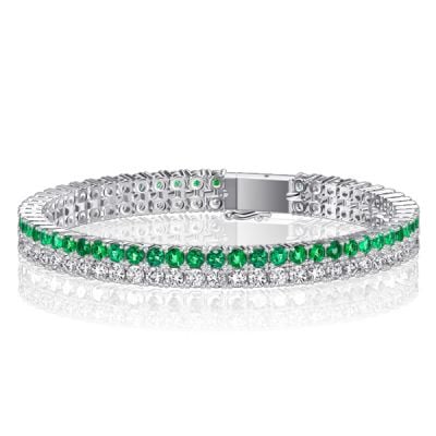 Italo Double Row Emerald & White Sapphire Tennis Bracelet For Women