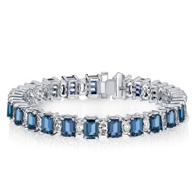 Italo Blue Topaz Emerald Cut Tennis Bracelet In Sterling Silver