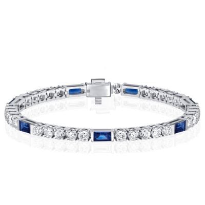 Italo Art Deco Blue Sapphire Bracelet Round Cut Tennis Bracelet