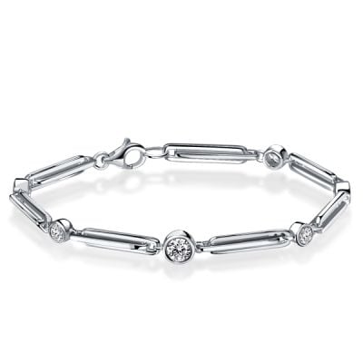 Italo Bezel Unique Chain White Sapphire Round Cut Tennis Bracelet