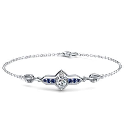 Italo Unique Round White & Blue Sapphire Chain Bracelet For Women