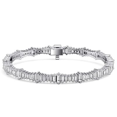 Italo Baguette Cut White Sapphire Tennis Bracelet For Women