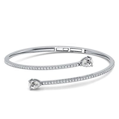 Italo Bypass Pear Cut White Sapphire Bangle Bracelet For Women