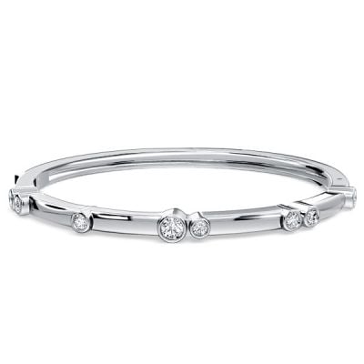 Italo Bezel Setting Round Cut White Sapphire Bangle Bracelet For Women