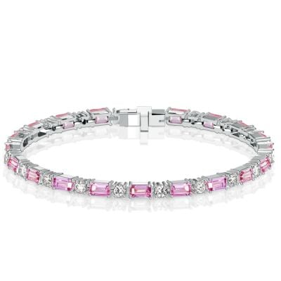 Italo Baguette & Round Cut Pink Sapphire Tennis Bracelets For Women