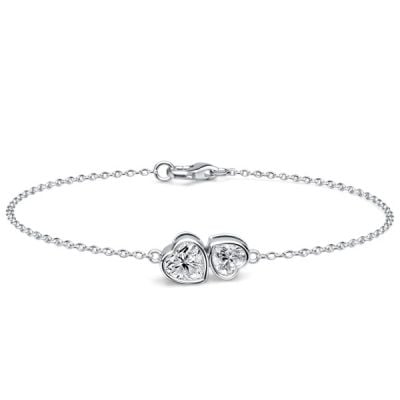 Italo Bezel Set Twin Stone Heart Cut Chain Bracelet For Women