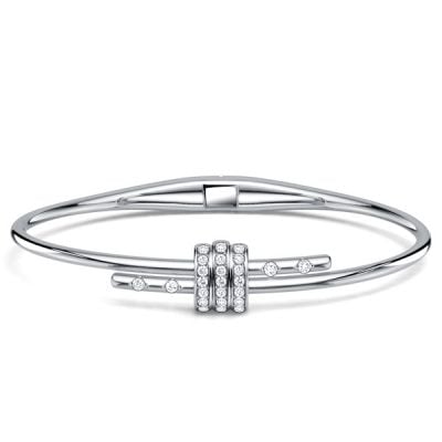 Italo Solid White Sapphire Round Cut Latch Bangle Bracelet For Women