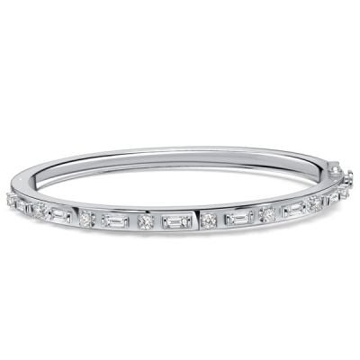 Italo Baguette & Round Cut White Sapphire Bangle Bracelet For Women