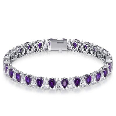 Italo Pear Cut White & Amethyst Tennis Bracelet For Women