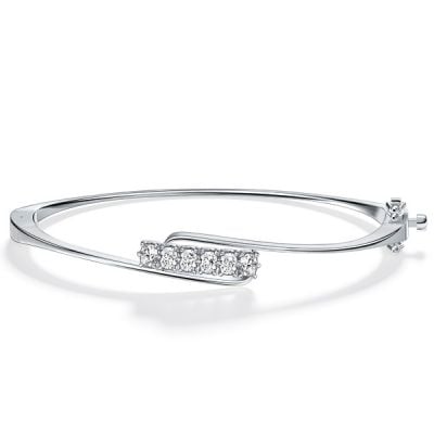 Italo White Sapphire Cushion Cut Bangle Bracelet For Women