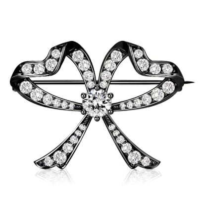 Black Vintage Round Cut Bow Brooch For Women