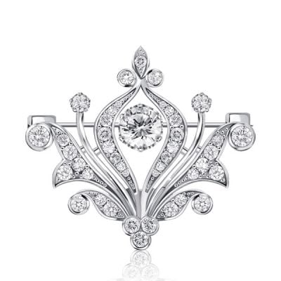 Italo Round Cut Antique & Vintage Brooch In Sterling Silver