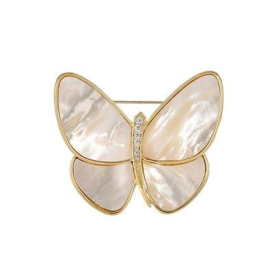 Italo Dancing Butterfly White Sapphire Pearl Butterfly Brooch For Women
