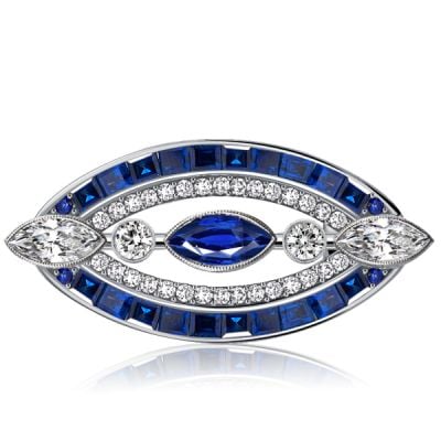 Italo Antique Marquise Cut Blue Sapphire Vintage Brooch For Women