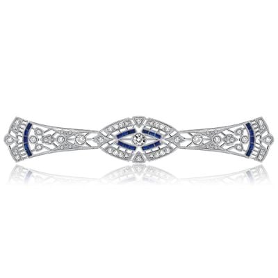 Italo Vintage Baguette & Round Cut White Sapphire Art Deco Brooch For Women