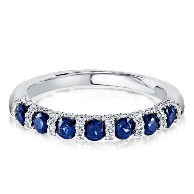 Classic Halo Round Womens Blue Sapphire Wedding Band