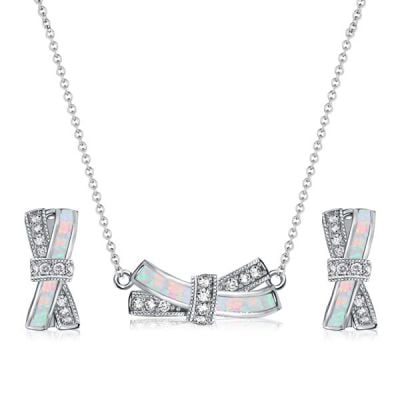 Italo Opal Knot Design Necklace & Earrings Jewelry Set Opal Jewelry Set