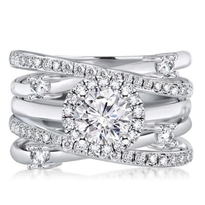 Italo Halo Round Cut Engagement Rings Sets In Sterling Silver