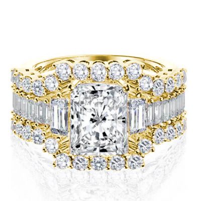 Italo Golden Three Stone Created White Sapphire 3PC Wedding Set