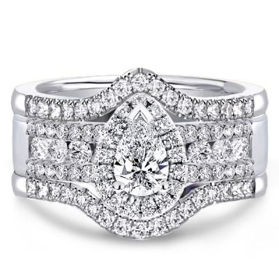 Italo Halo Pear Shaped 3 PC Wedding Sets