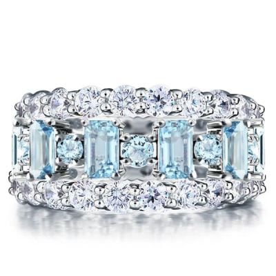 Italo Baguette Aquamarine Stackable Ring Set For Women