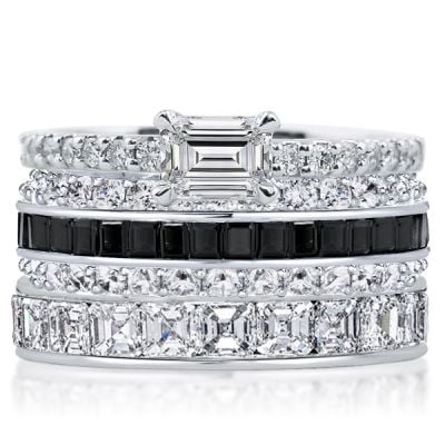 Italo Emerald & Asscher & Baguette Black Stackable Band Set