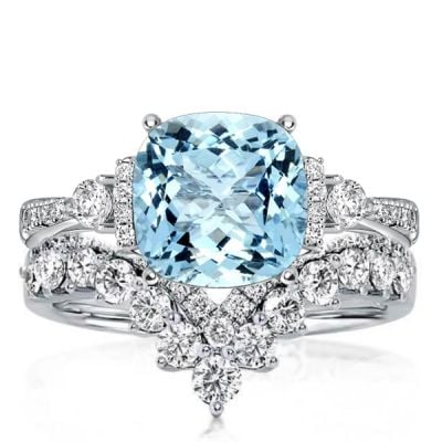Italo Aquamarine Cushion Cut Engagement Rings Sets Bridal Set
