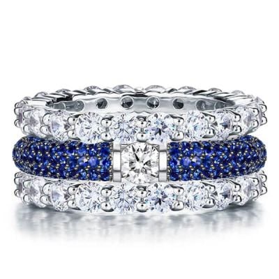 Italo Two Tone White & Blue Sapphire Stackable Band Set