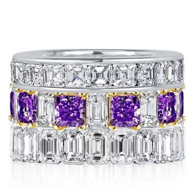 Italo Emerald & Asscher & Princess Cut Amethyst Stackable Band Set
