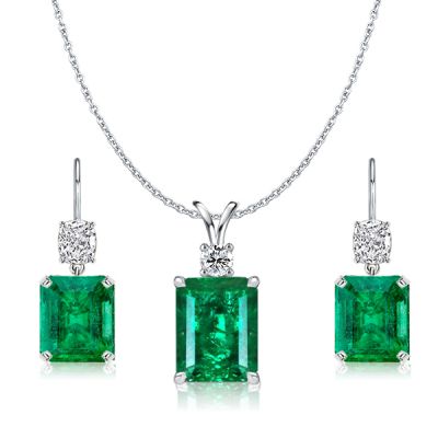 Italo Emerald Cut Emerald Necklace & Drop Earrings Set