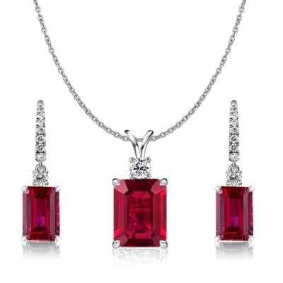 Italo Silver Ruby Necklace Ruby Earrings Jewelry Set Emerald Cut Drop Earrings Pendant Necklace For Women