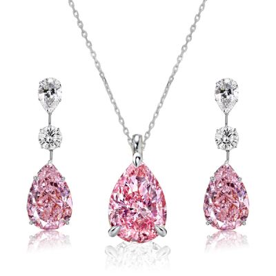 Italo Pink Sapphire Pear Cut Necklace & Earrings Jewelry Set