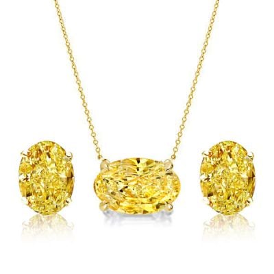 Italo Oval Cut Yellow Topaz Solitaire Necklace & Earrings Jewelry Set