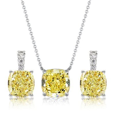Italo Cushion Cut Yellow Topaz Necklace & Earrings Jewelry Set