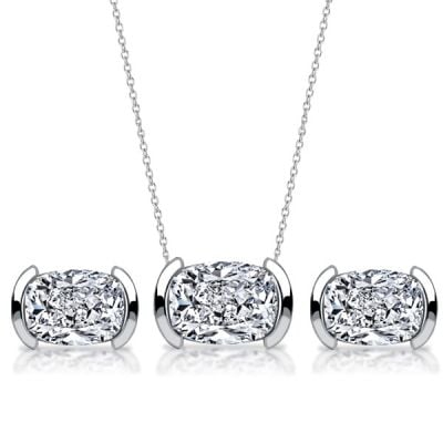 Italo Half Bezel White Sapphire Necklace & Earrings Jewelry Set