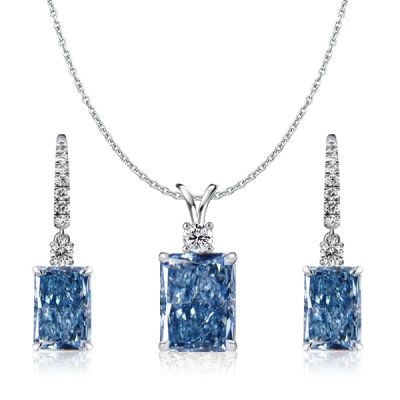 Italo Radiant Cut Blue Topaz Necklace & Drop Earrings Jewelry Set
