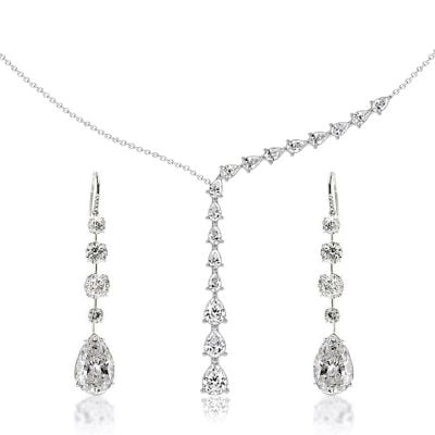 Italo Pear Cut White Sapphire Lariat Necklace Necklace & Earrings Jewelry Set