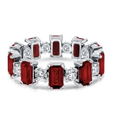 Garnet Emerald & Round Alternating Wedding Band