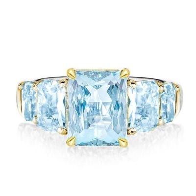 Five Stone Radiant Cut Aquamarine Engagement Ring