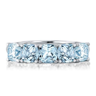 Half Eternity Five Stone Cushion Cut Aquamarine Ring Wedding Band Ring