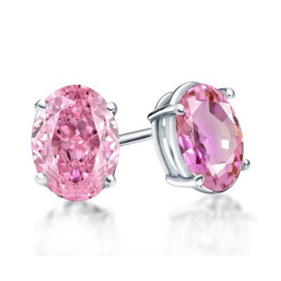 925 Sterling Silver Round Brilliant Cut Pink Sapphire Stud Earrings