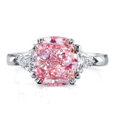 Italo Pink Ring Cushion Cut 3 Stone Engagement Ring Affordable