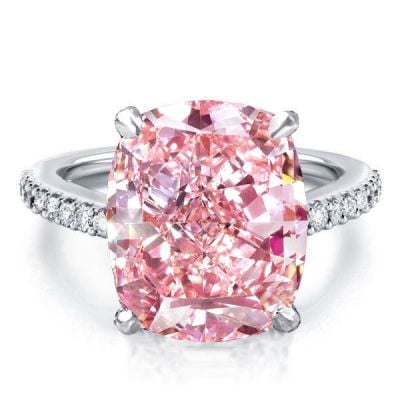 Italo Pink Ring Cushion Cut Engagement Ring Hidden Halo Ring