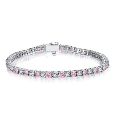Alternating Pink & White Sapphire Tennis Bracelet For Women