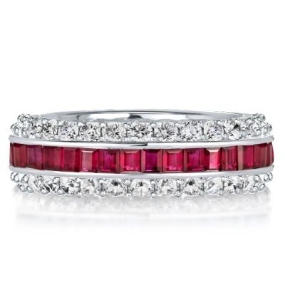 Triple Row Eternity Ruby Wedding Band In Sterling Silver