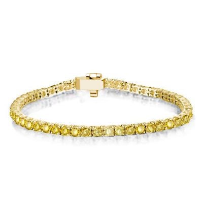 Golden Round Cut Yellow Sapphire Tennis Bracelet For Women