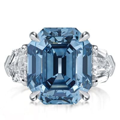 Italo London Blue Topaz Ring Emerald Cut Three Stone Engagement Ring