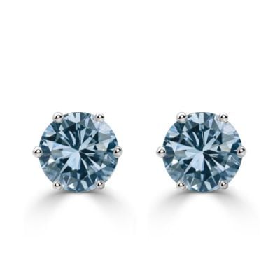 Italo Round Cut Blue Sapphire Stud Earrings For Women